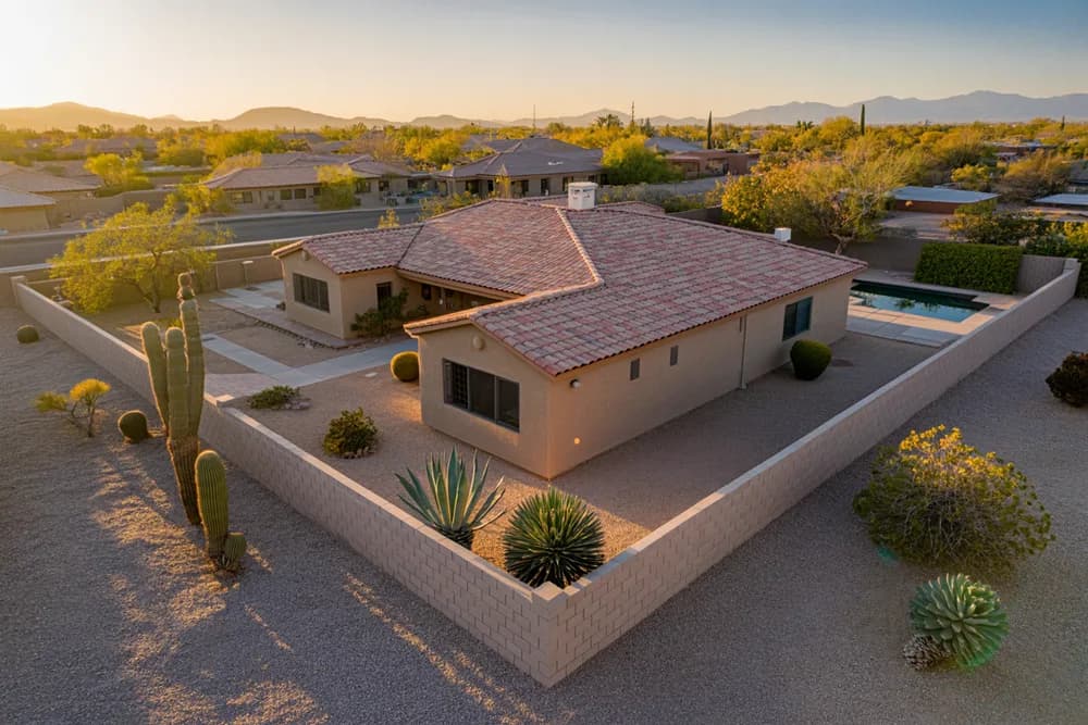 An Arizona home enclosed by a block perimeter wall, the whole property the 4D Barrier treats