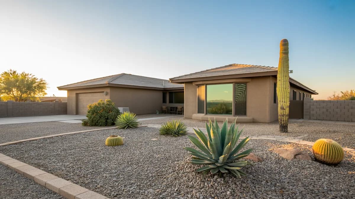 A pest control technician treating the exterior perimeter of a Phoenix-area home