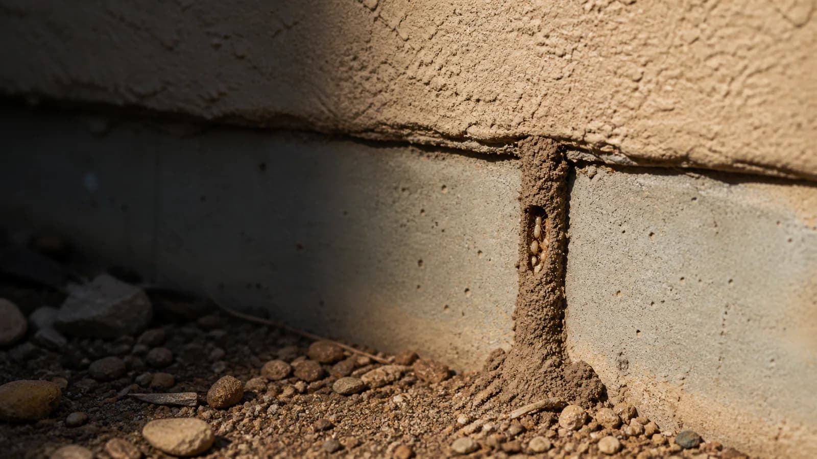 Desert subterranean termite mud tube on a Phoenix stucco stem wall